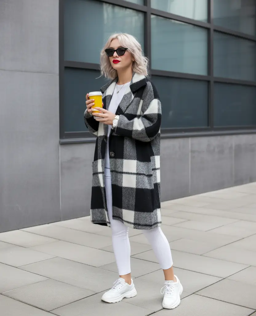 legging outfits ideas 2026 Bold Check, Bright Confidence