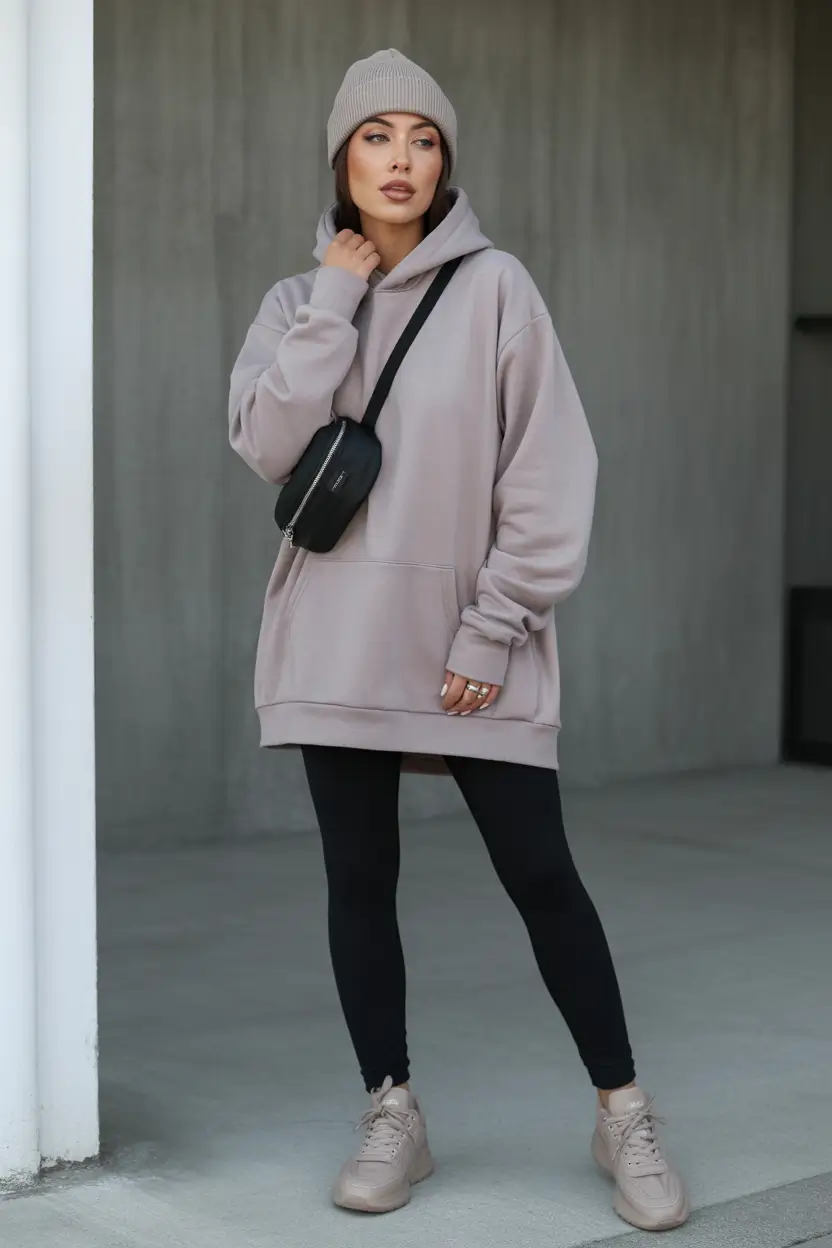 legging outfits ideas 2026 Street Cool in Monochrome