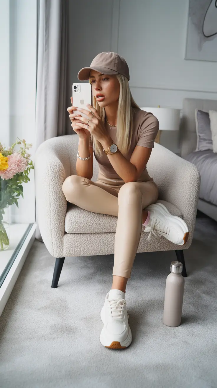 legging outfits ideas 2026 Neutral Lounge Luxe