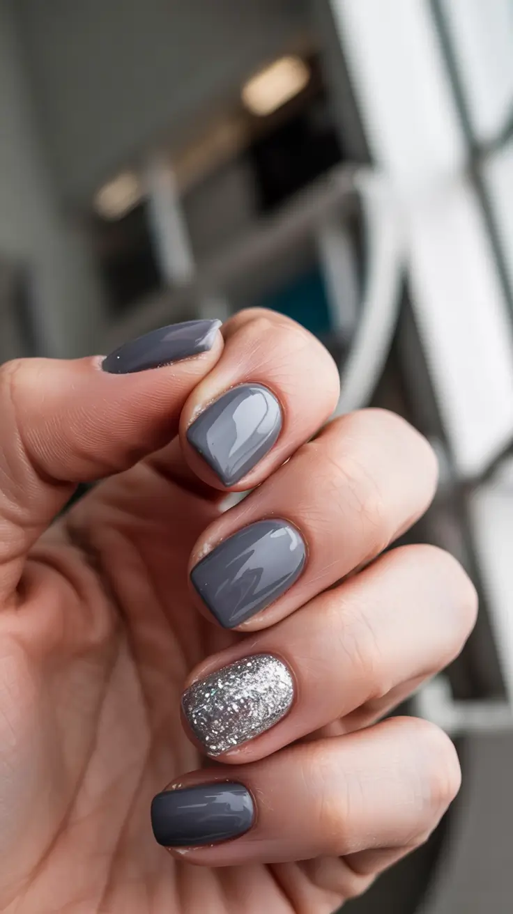 winter color nails 2025 polished graphite with a sparkling accent