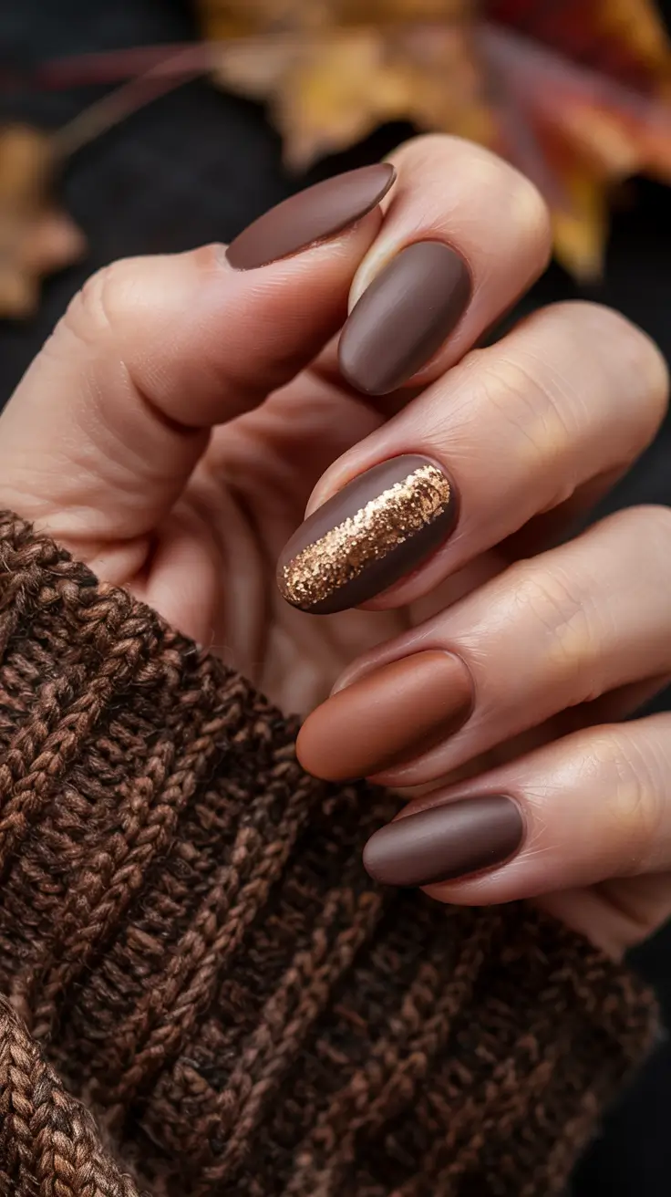 winter color nails almond velvety cocoa with a hint of bronze