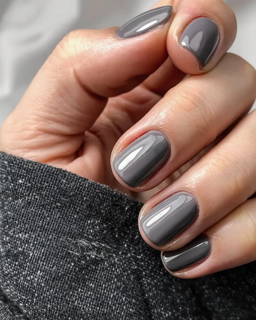 winter color nails short steel gray minimalism