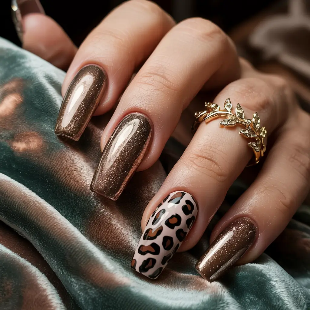 winter color nails 2025 bronzed leopard statement