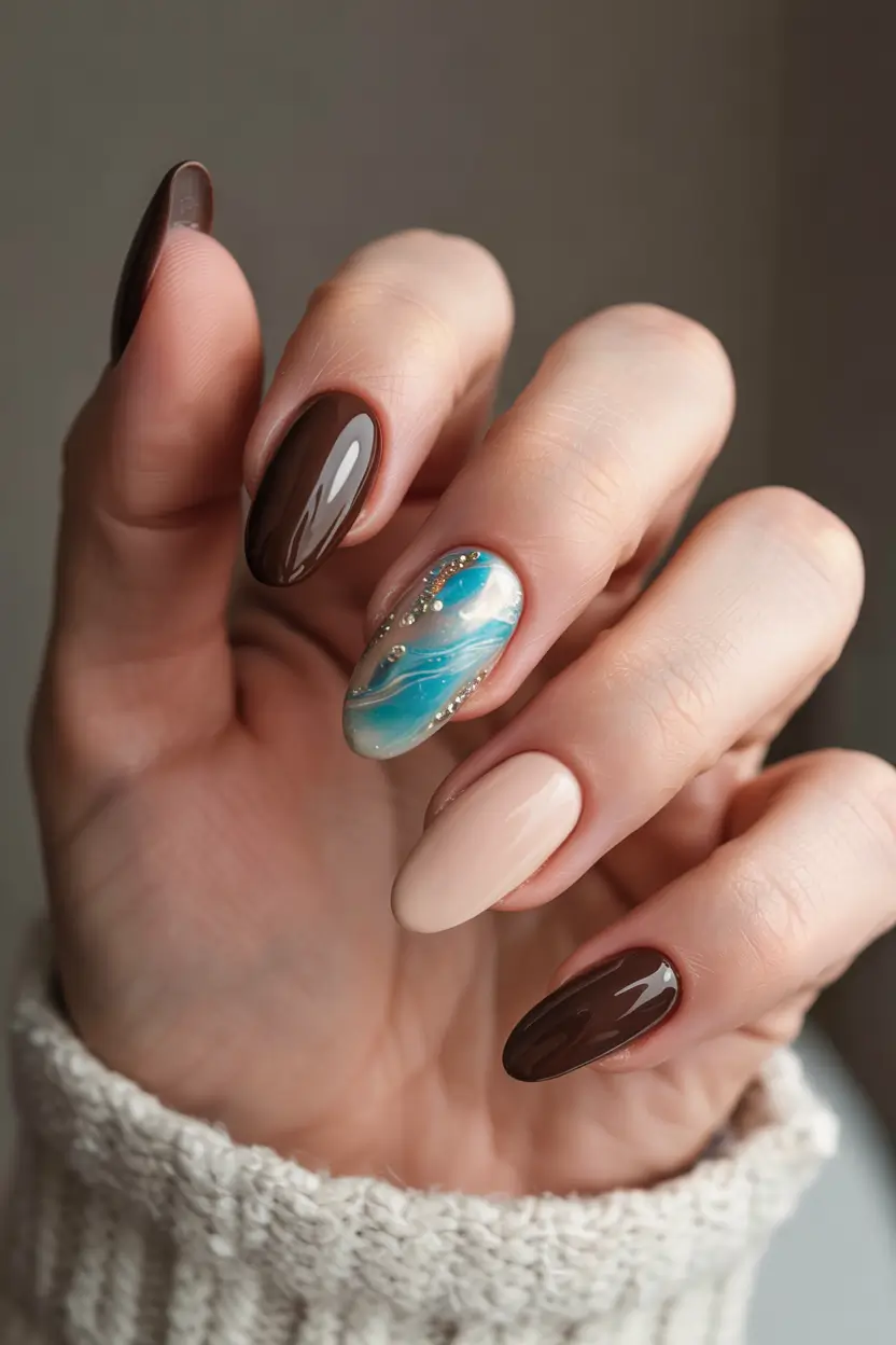 winter color nails almond earth and ocean fusion