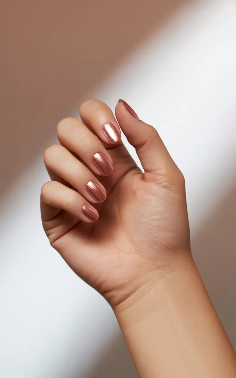 short winter nails 2025 Rose Gold Reflection