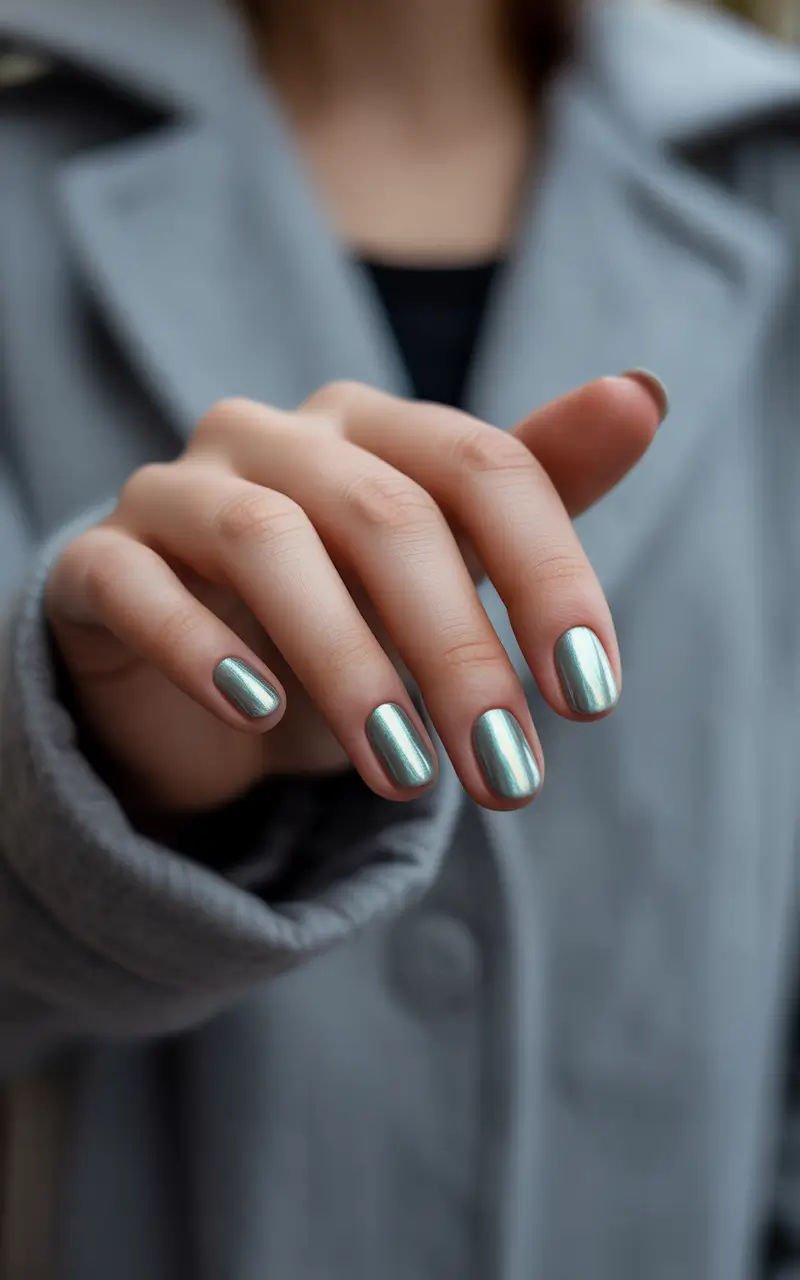 short winter nails blue Steel Frost Chic