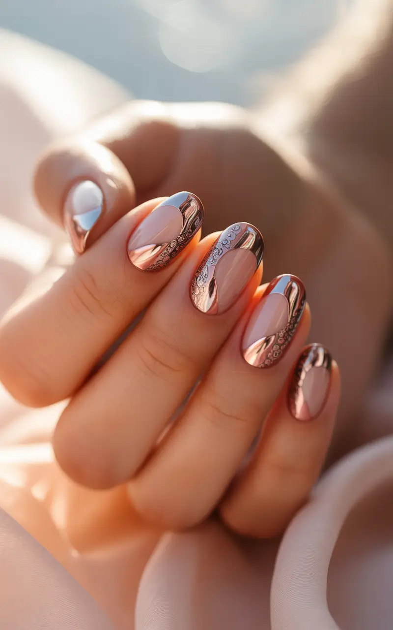 short winter nails simple Rose Chrome Glow