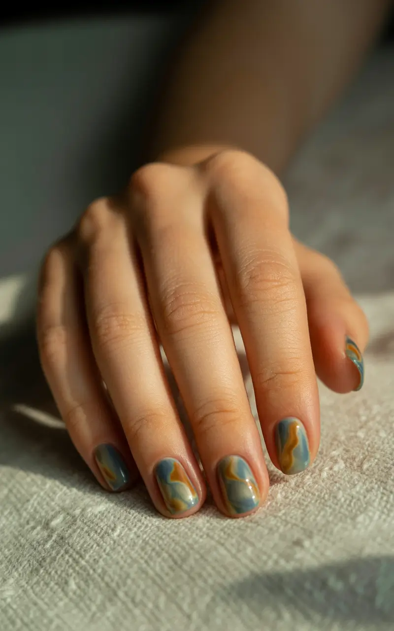 short winter nails blue Arctic Blue Marble