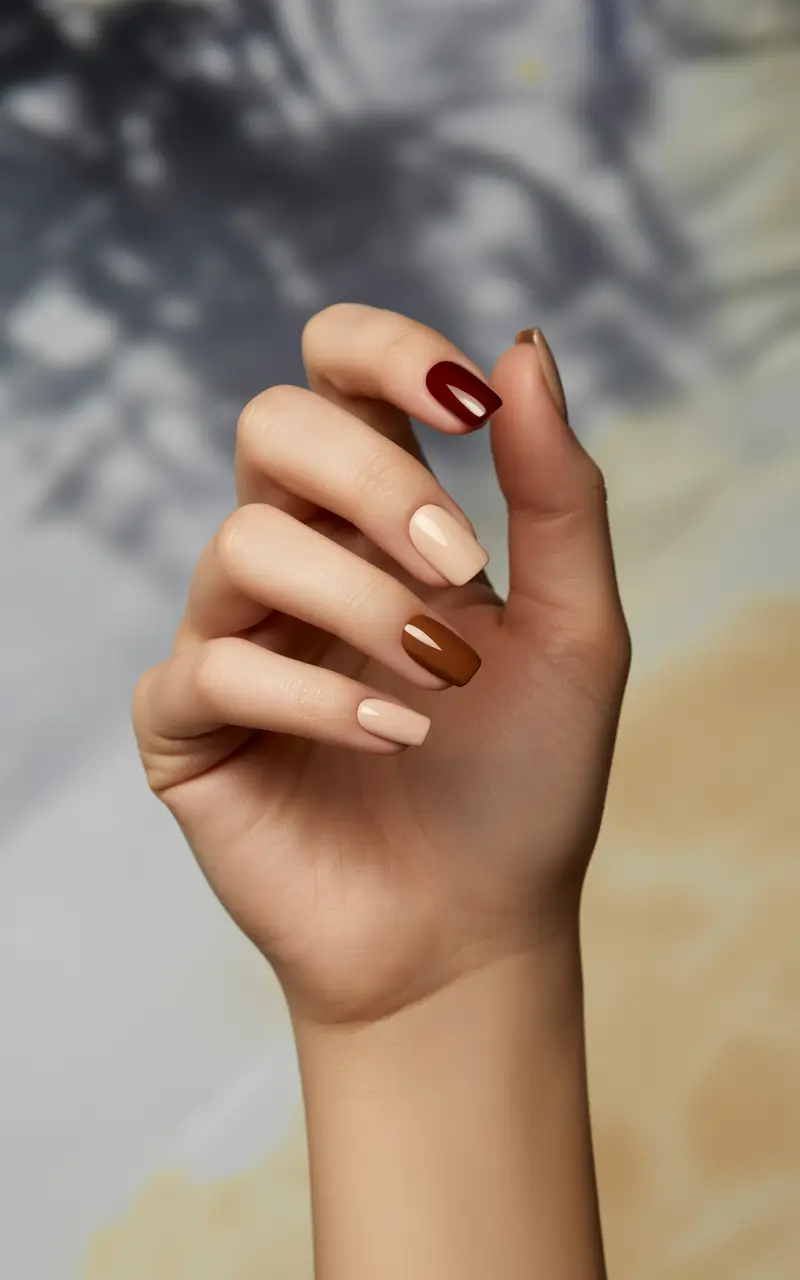 short winter nails ideas 2025 Warm Neutrals with a Modern Edge