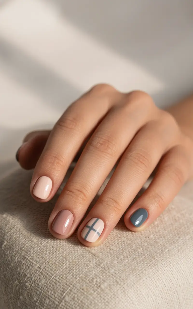 short winter nails 2025 Nordic Calm with Blue Accents