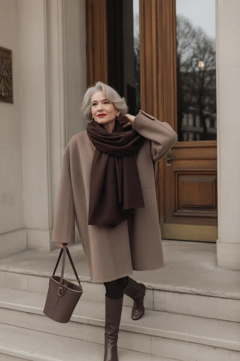 winter outfits over 50 chocolate tones and understated elegance