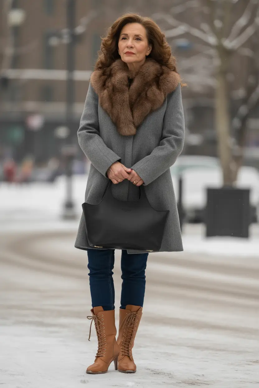 winter outfits over 50 older women chic modern elegance with a fur accent