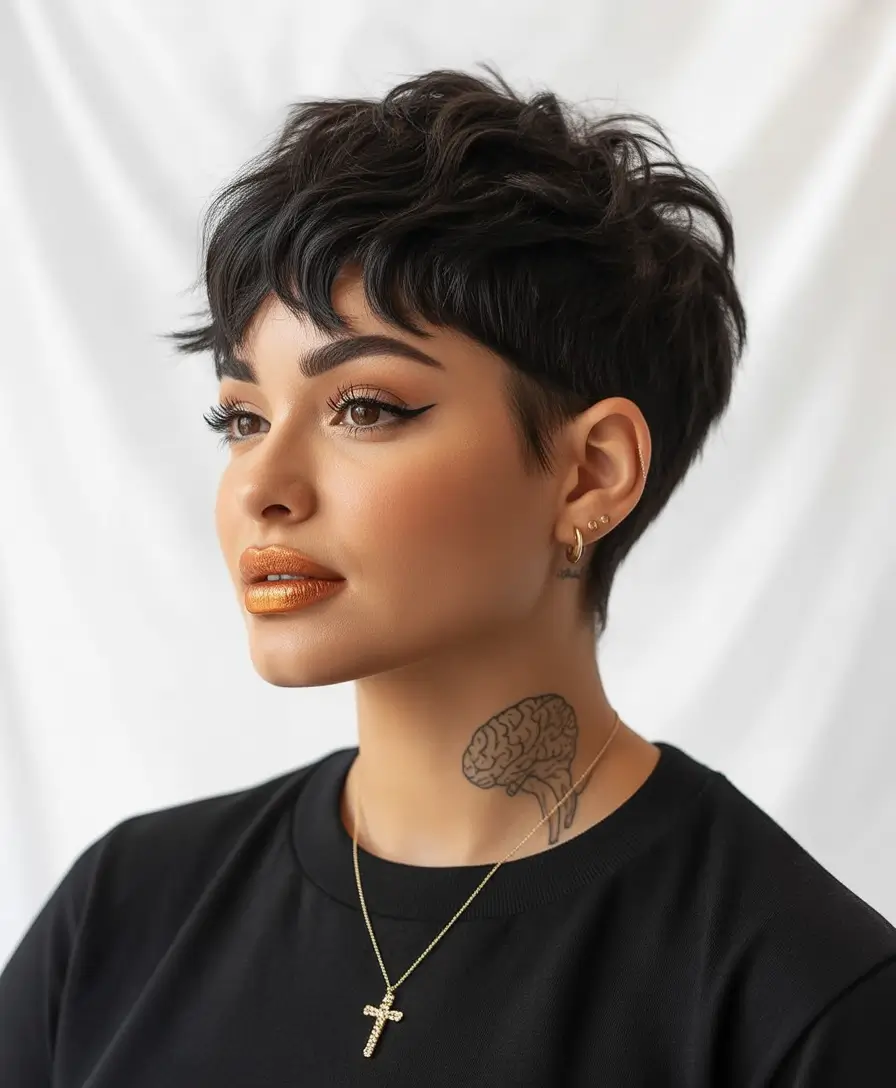 winter pixie haircuts Textured Jet Black Pixie With Tousled Top