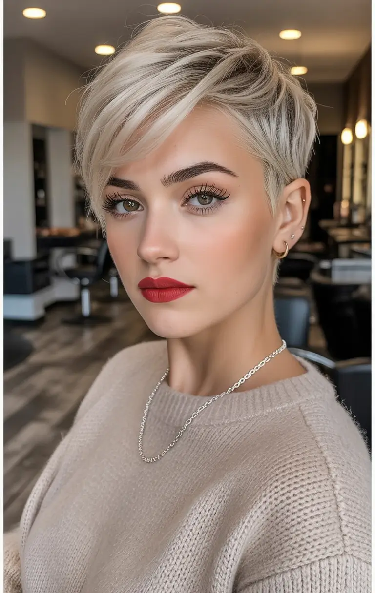 winter pixie haircuts Layered Cream Blonde Pixie