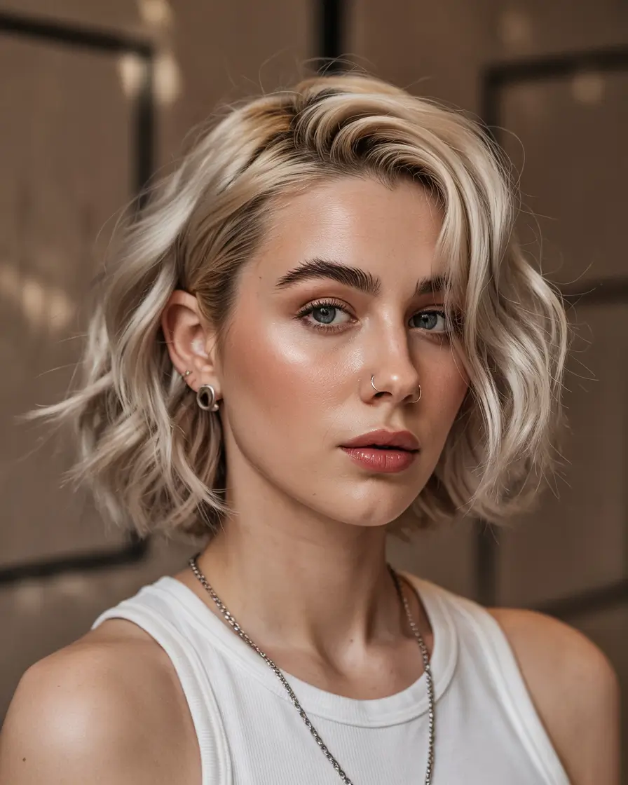 short winter haircuts Platinum Wavy Bob With Volume