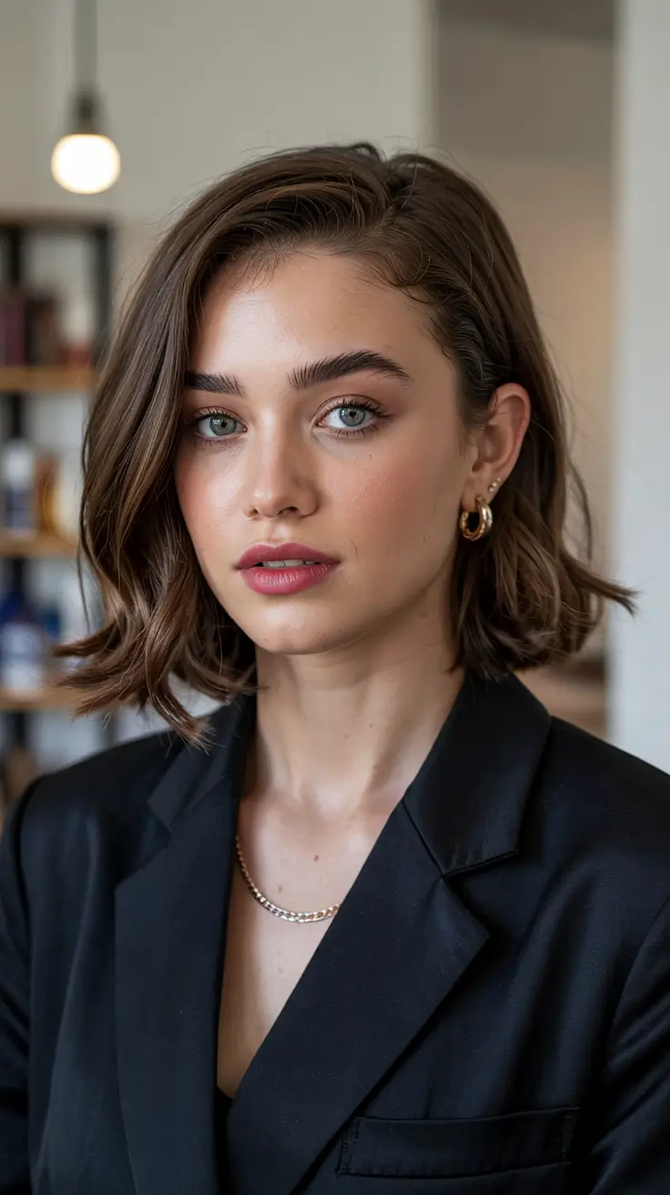 short winter haircuts Classic Brunette Bob With Side Part