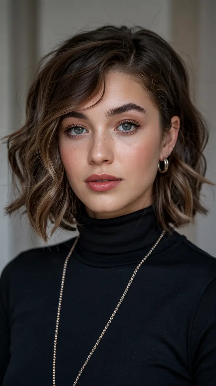 short winter haircuts Choppy Waves With Natural Brunette