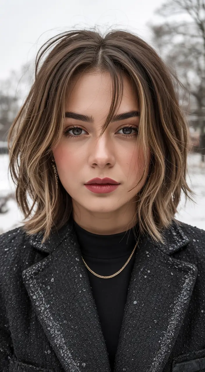 short winter haircuts Layered Winter Bob With Windswept Finish