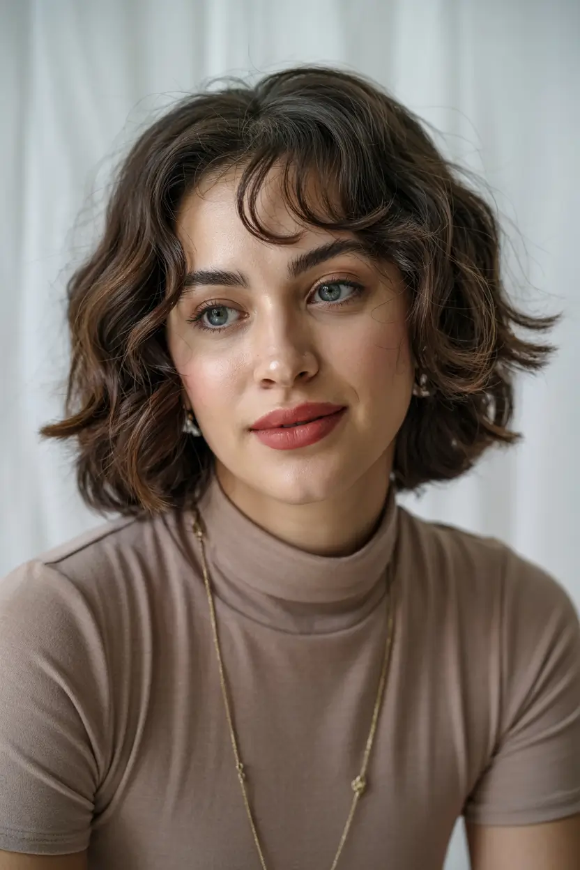 short winter haircuts Textured Bob With Soft Curls And Baby Bangs