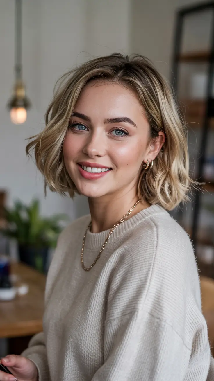 short winter haircuts Blonde Wavy Bob With Soft Texture