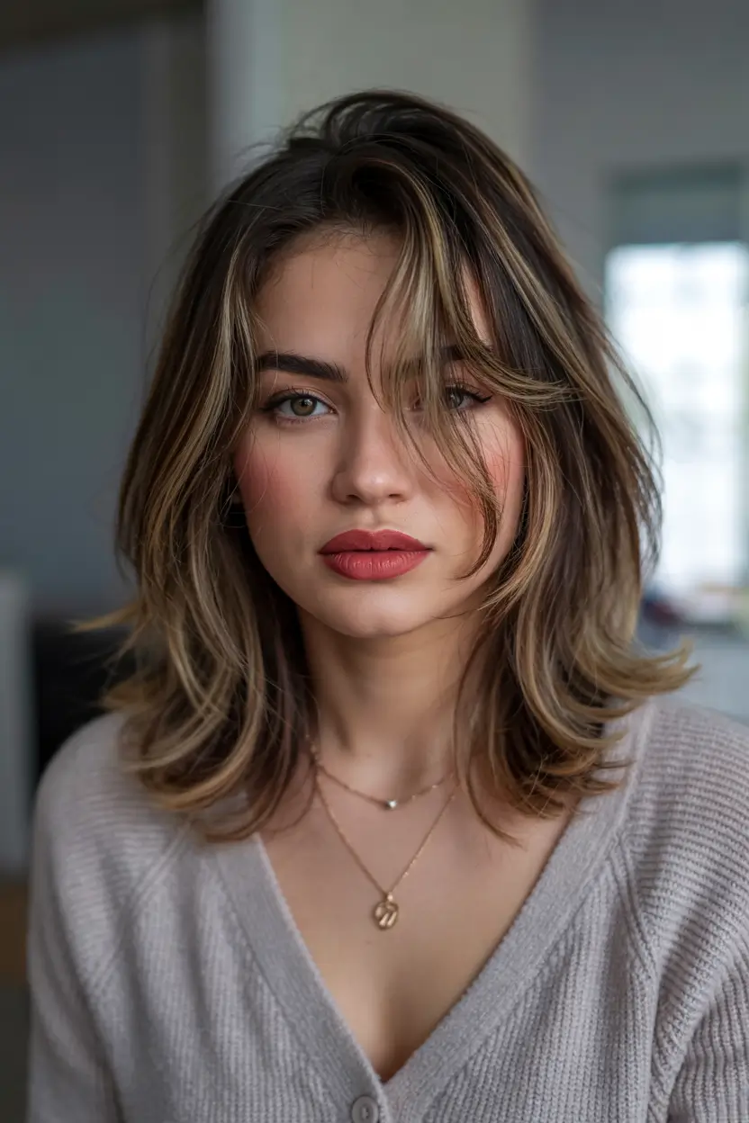 short winter haircuts Layered Shoulder-Length Cut With Bangs