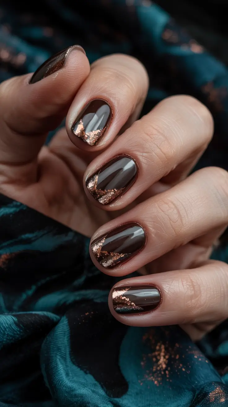 fall winter nails Gilded Edges on Deep Brown