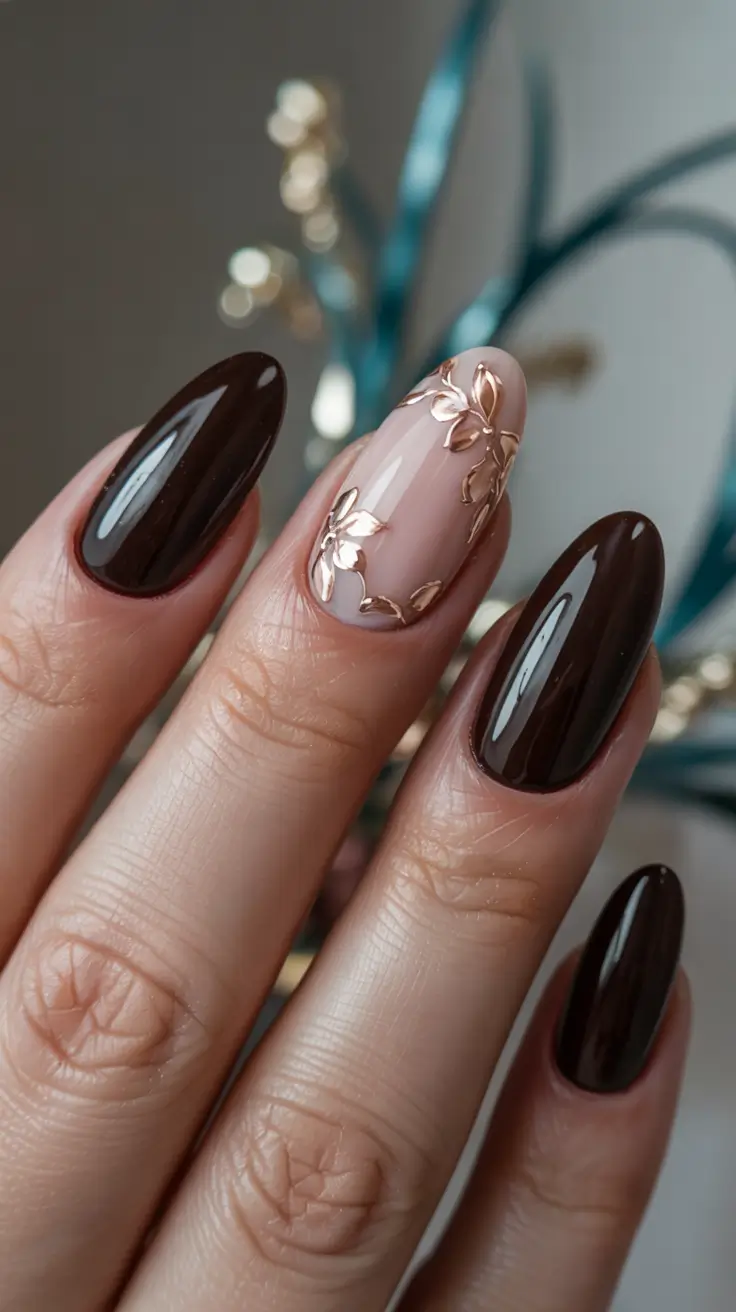 fall winter nails Chocolate Bloom Accents