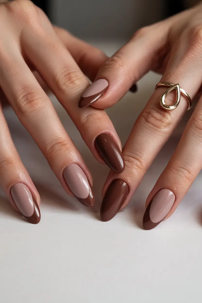 fall winter nails Mocha French Duo