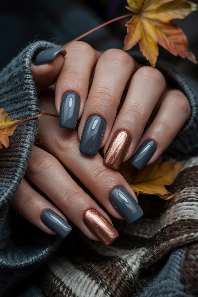 fall winter nails Graphite Meets Copper Chrome