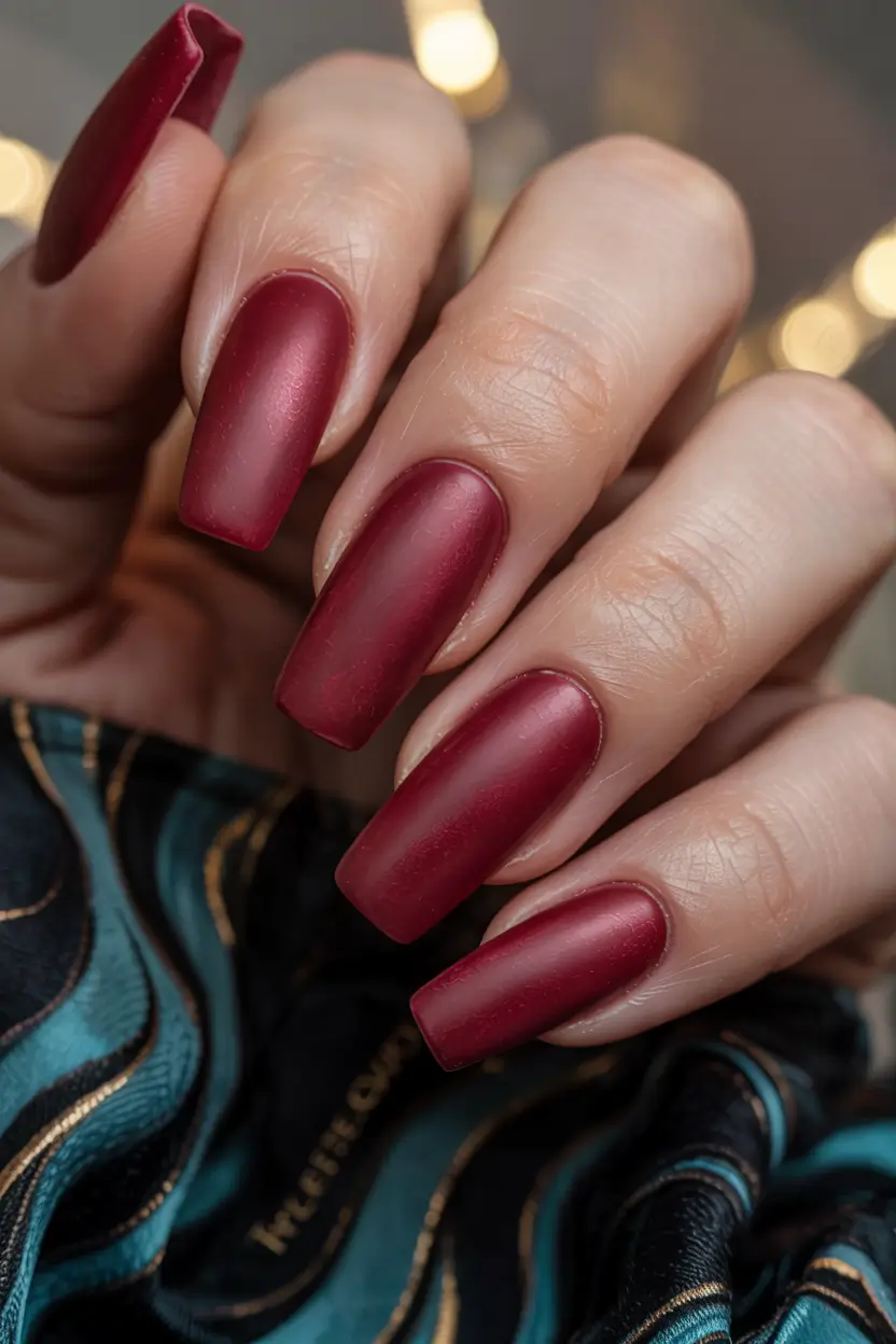 fall winter nails Velvety Matte Red Statement