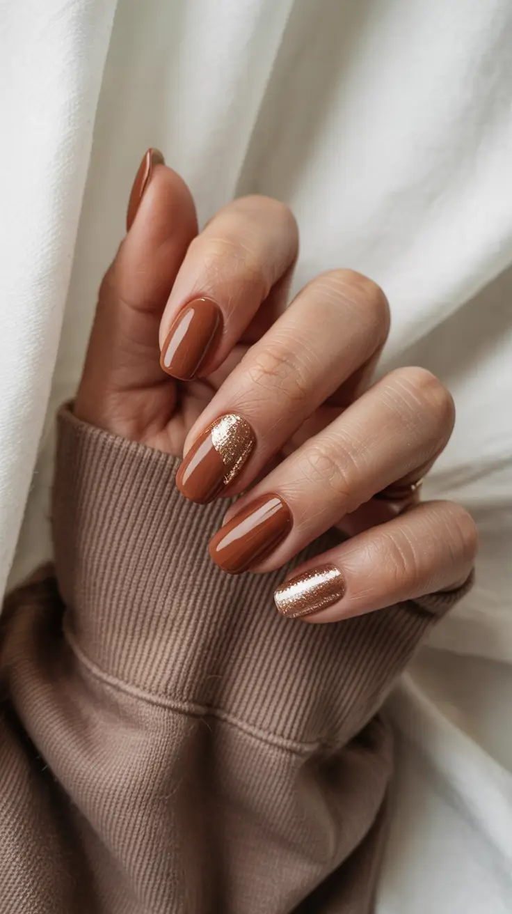 fall winter nails Caramel Shine with Golden Spark
