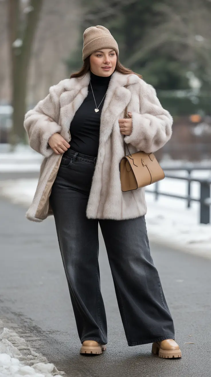 plus size winter outfits dressy classy Neutral Luxe with Wide Leg Drama