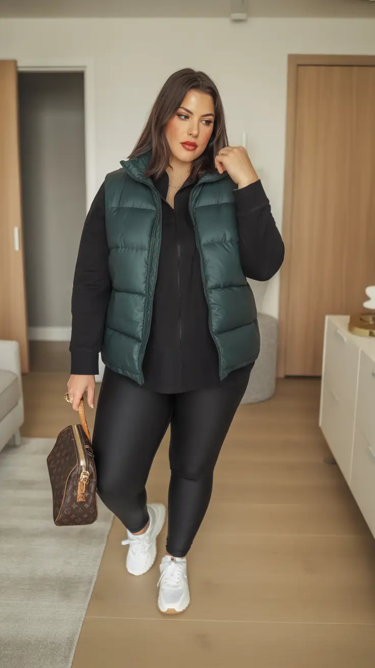 plus size winter outfits 2025 urban puffer layers with sleek leggings