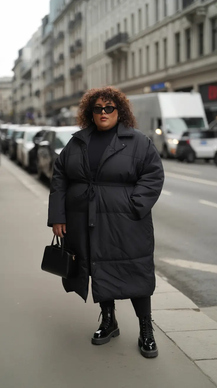 plus size winter outfits 2025 all black street aesthetic