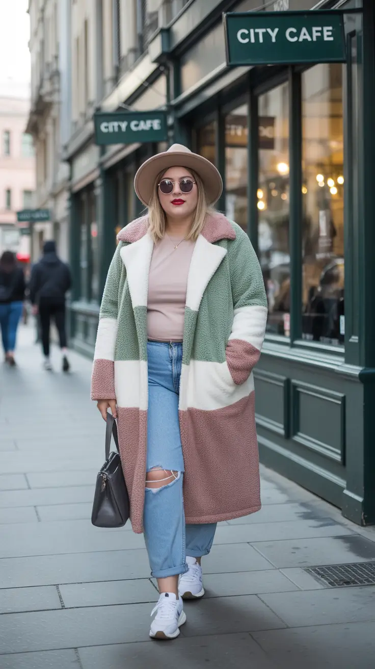 plus size winter outfits 2025 Playful Colorblocking with Retro Vibes