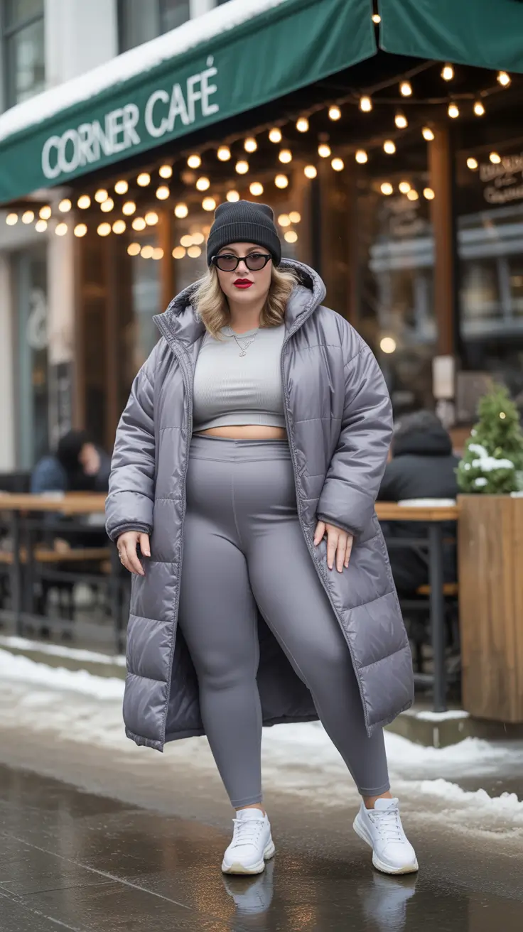 plus size winter outfits cold weather Monochrome Sporty Layers with a Sleek Edge