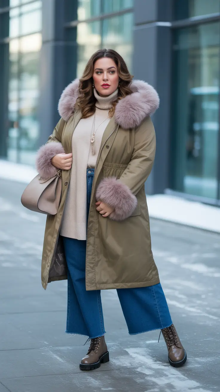 plus size winter outfits 2025 Statement Parka with Luxe Details