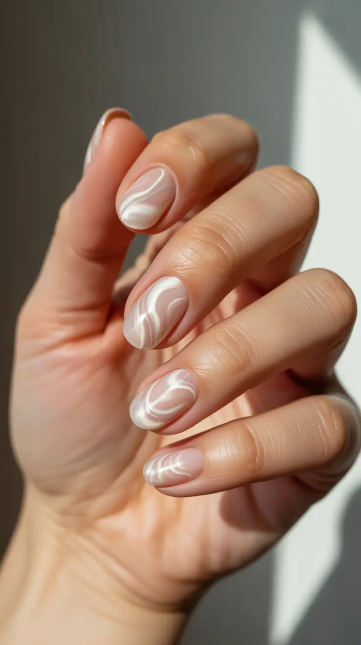 winter almond nails Soft Marble Whispers