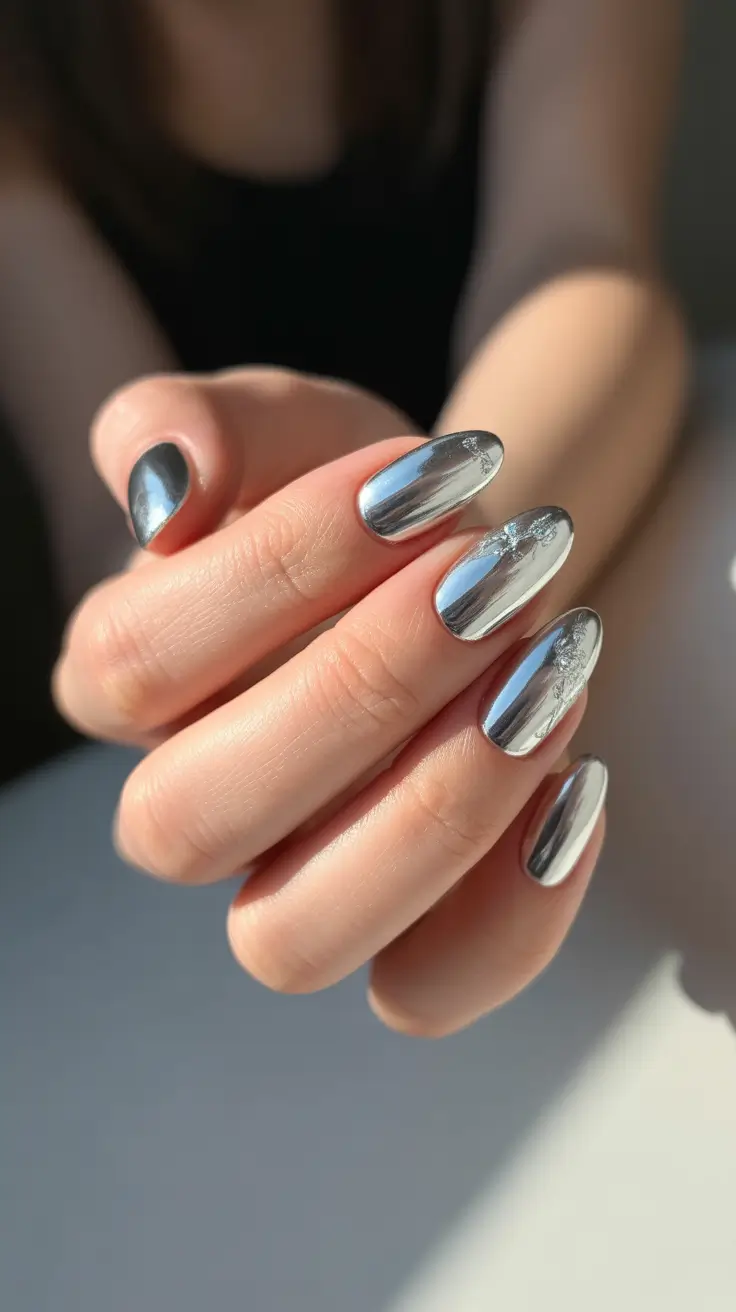 winter almond nails Mirror Chrome Energy