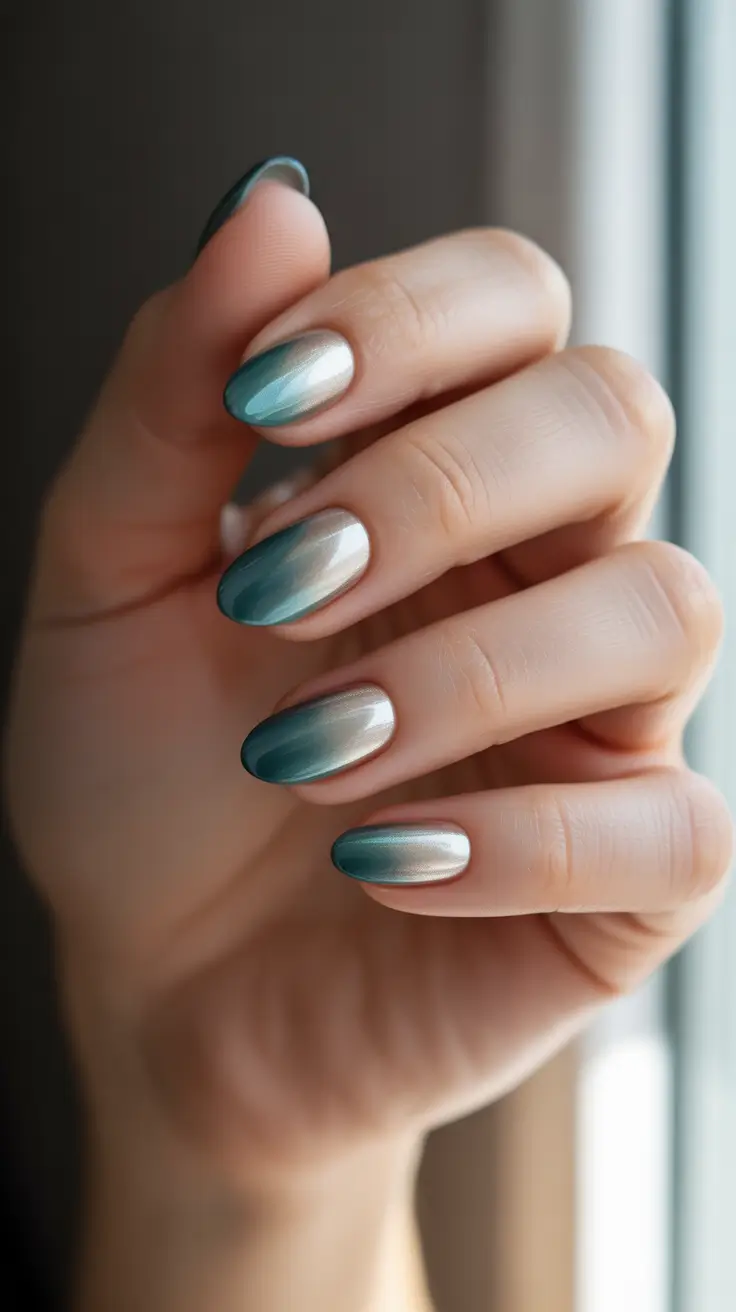 winter almond nails Frosted Teal Glow