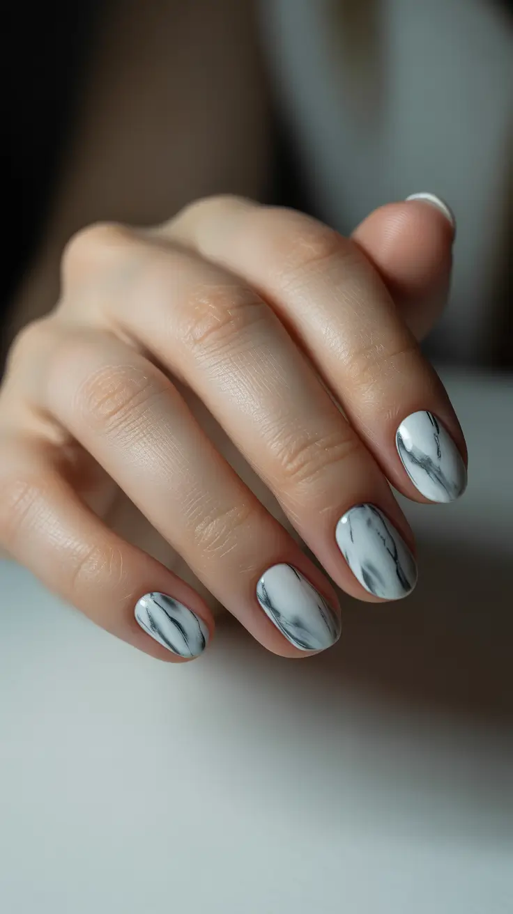 winter almond nails Marble Frost Drama