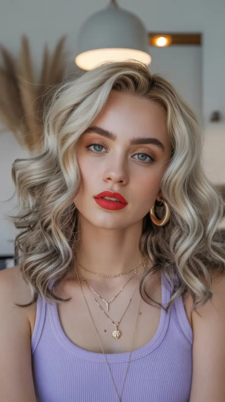 Trendy Fall & Winter Haircuts Ideas 2025-2026 Soft Waves with Golden Dimension