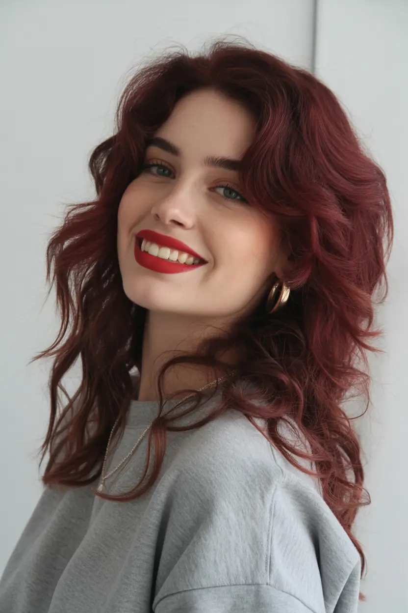 Trendy Fall & Winter Haircuts Ideas 2025-2026 Textured Red Layers with Playful Movement