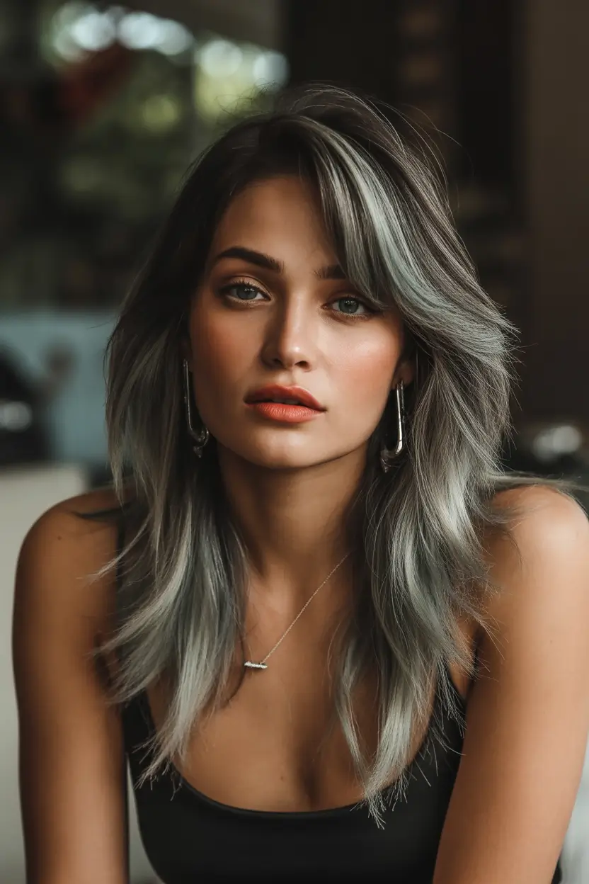 Trendy Fall & Winter Haircuts Ideas 2025-2026 Smoky Silver Layers With Natural Movement