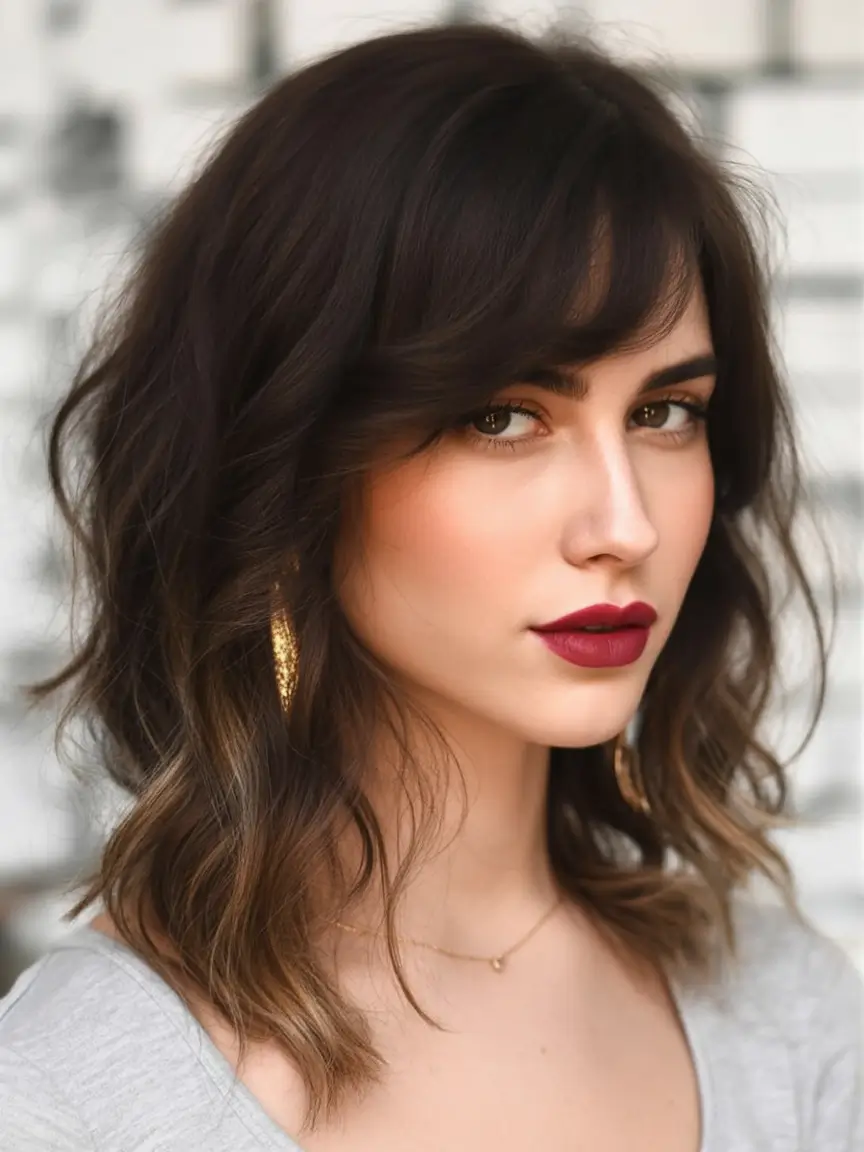 Trendy Fall & Winter Haircuts Ideas 2025-2026 Soft Waves With Wispy Bangs