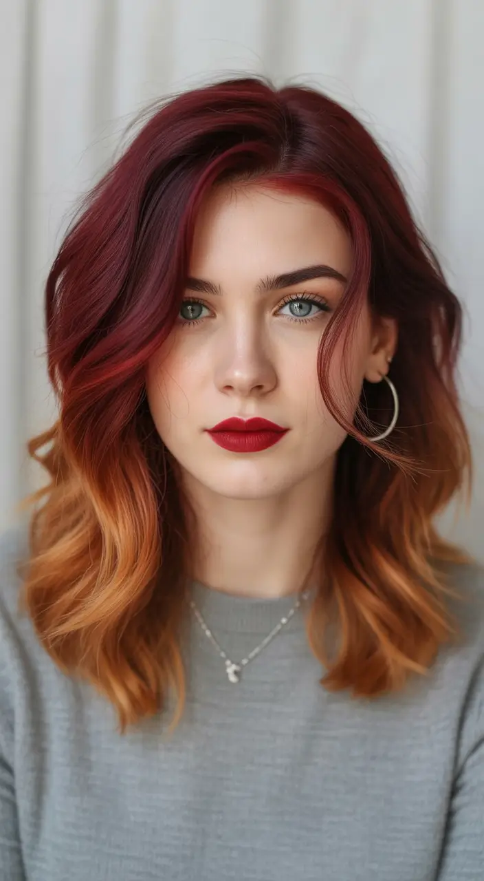 Trendy Fall & Winter Haircuts Ideas 2025-2026 Rich Red Ombre with Fiery Ends