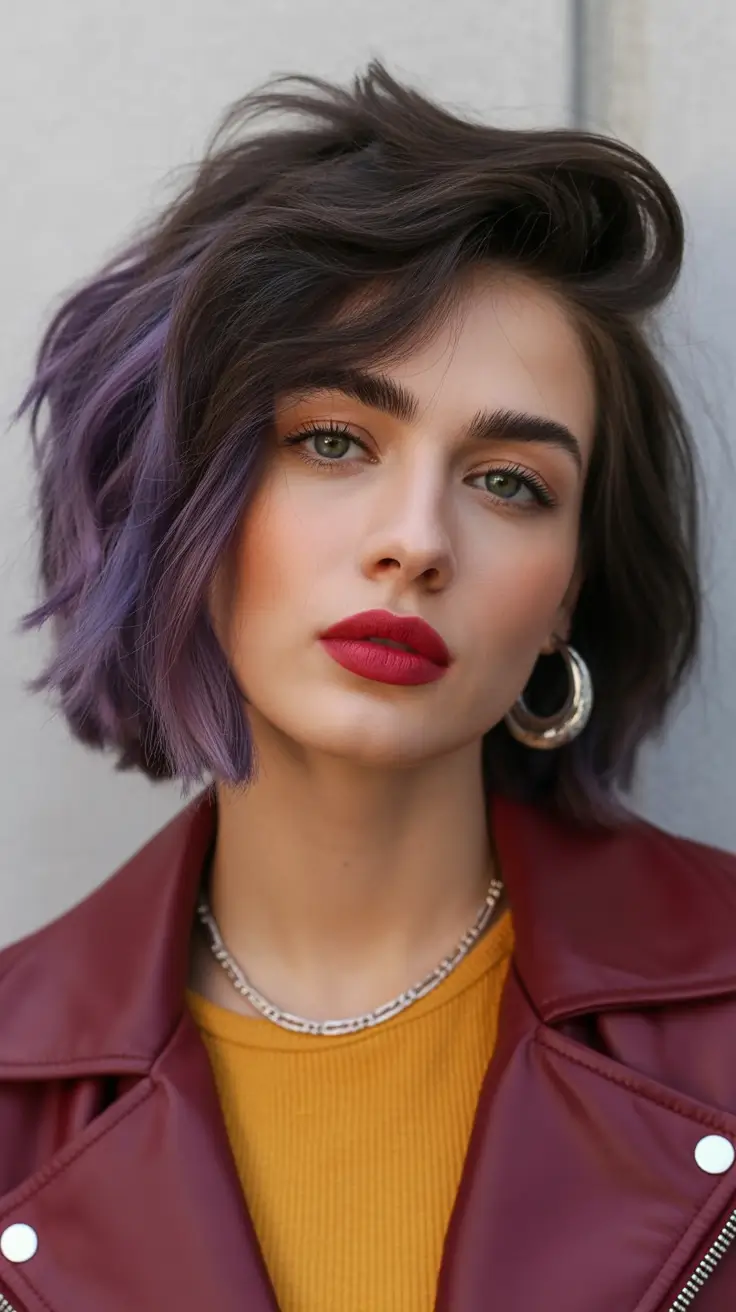 Trendy Fall & Winter Haircuts Ideas 2025-2026 Textured Bob with Violet Accents