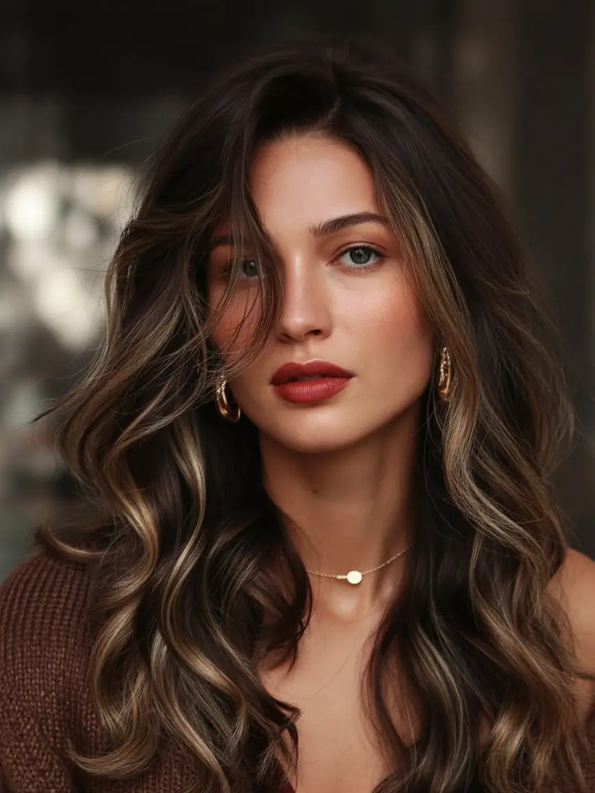 Trendy Fall & Winter Haircuts Ideas 2025-2026 Soft Brunette Layers with Sunlit Strands