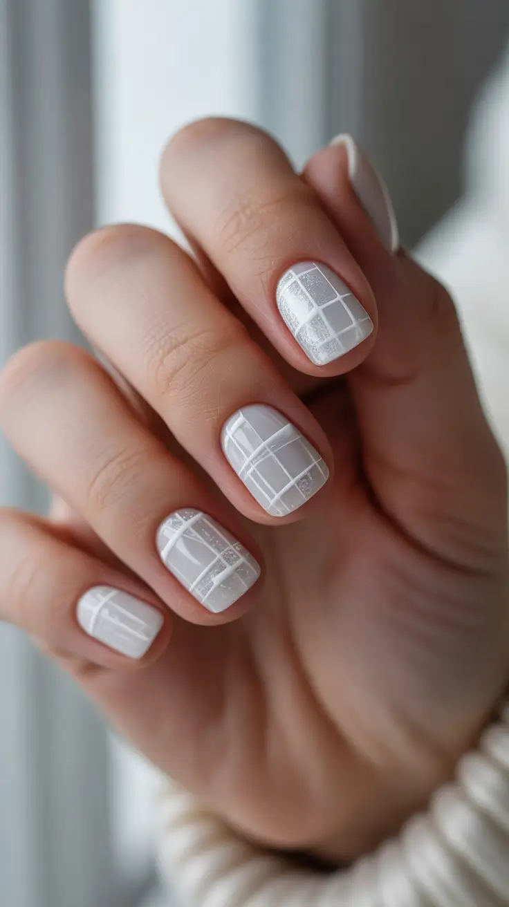 simple winter nails Winter White Grid