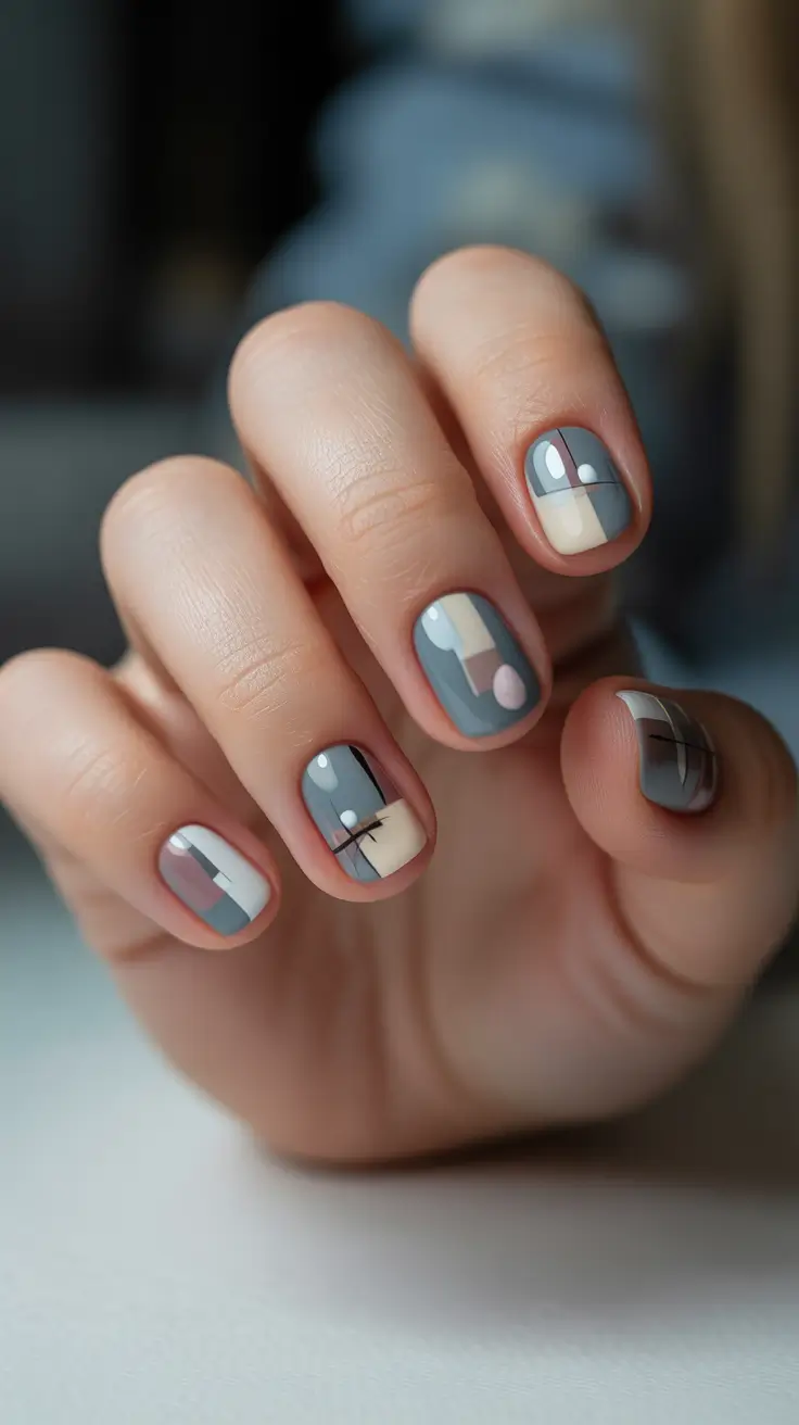 simple winter nails Muted Abstract Geometry